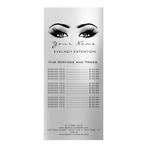 Price List Lashes Extension Makeup Artist Gray Rack Card