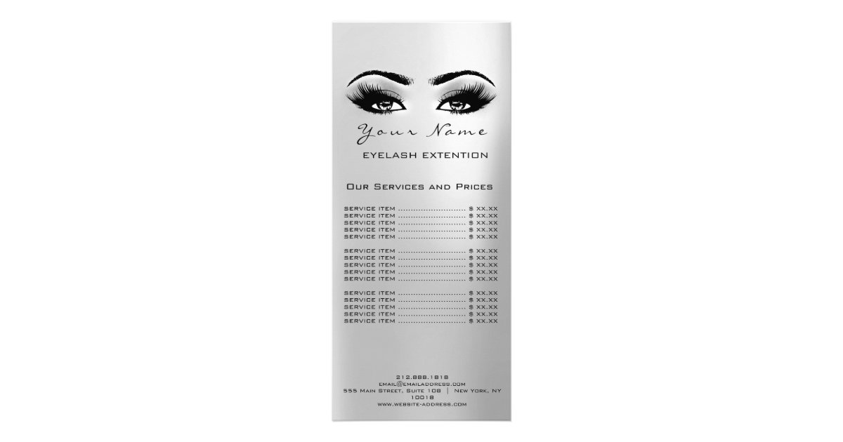 Price List Lashes Extension Makeup Artist Gray Rack Card | Zazzle