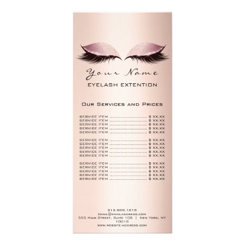Price List Lashes Extension Makeup Artist Pink Lux Rack Card