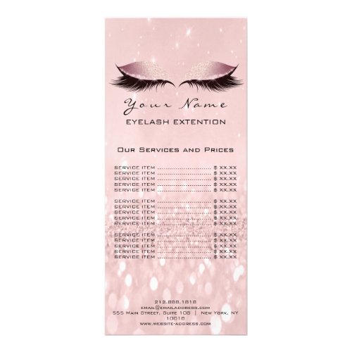 Price List Lashes Extension Makeup Artist Pink SPA Rack Card