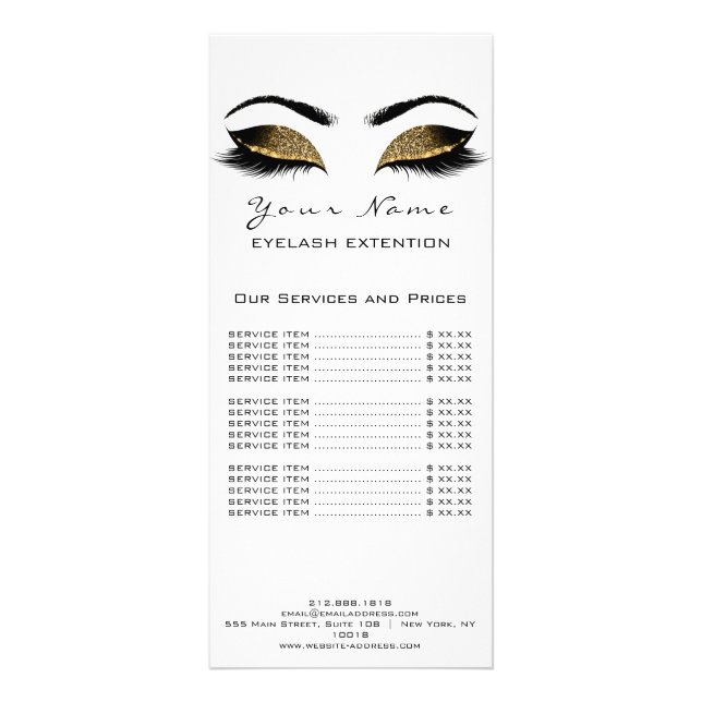 Price List Lashes Extension Makeup Artist White Rack Card (Back)