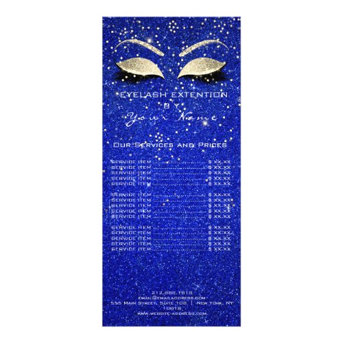 Price List Lashes Extension Makeup Blue Gold Rack Card