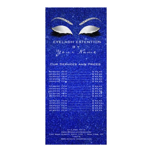 Price List Lashes Extension Makeup Blue Silver Rack Card