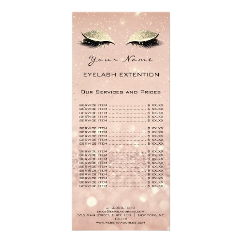 Price List Lashes Extension Makeup Blush Gold Rack Card