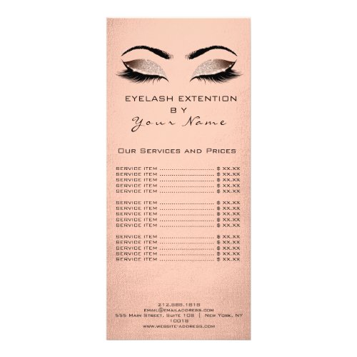 Price List Lashes Extension Makeup Blush Rose Gold Rack Card