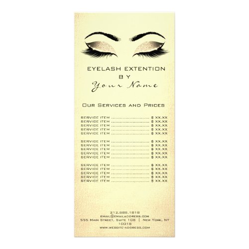 Price List Lashes Extension Makeup Champaigne Gold Rack Card