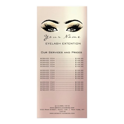 Price List Lashes Extension Makeup Champaigne Rack Card