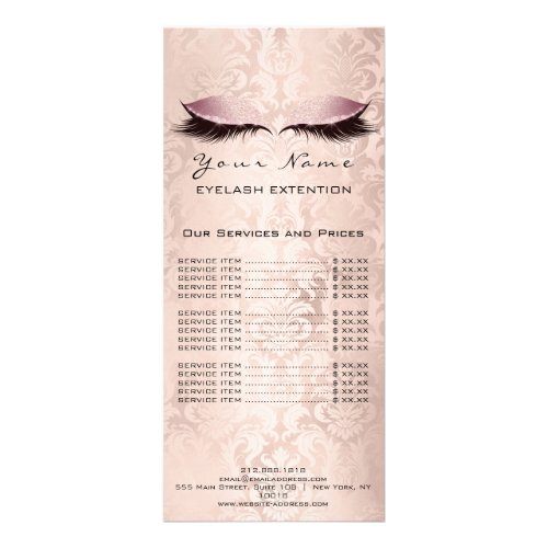 Price List Lashes Extension Makeup Damask Pink SPA Rack Card