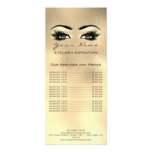 Price List Lashes Extension Makeup Gold Glass Faux Rack Card