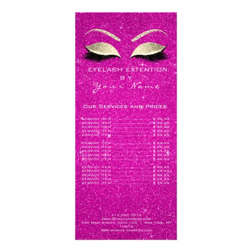 Price List Lashes Extension Makeup Hot Pink Gold Rack Card