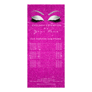 Price List Lashes Extension Makeup Hot Pink Rack Card
