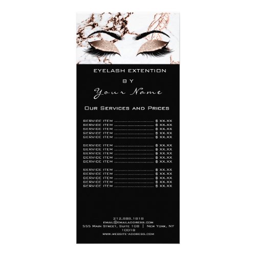 Price List Lashes Extension Makeup Marble Copper Rack Card