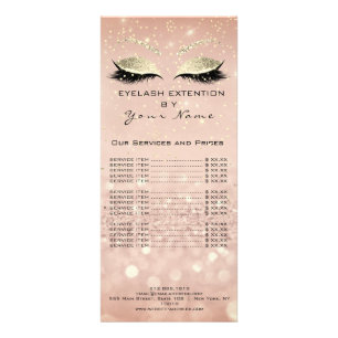 Price List Lashes Extension Makeup Pink Gold Rack Card