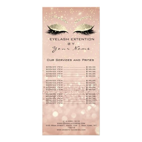 Price List Lashes Extension Makeup Pink Gold Rack Card