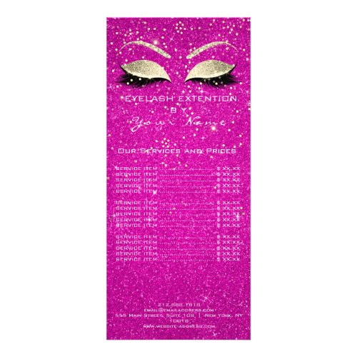 Price List Lashes Extension Makeup Pink Hot Gold Rack Card