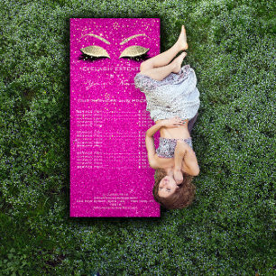 Price List Lashes Extension Makeup Pink Hot Gold Rack Card