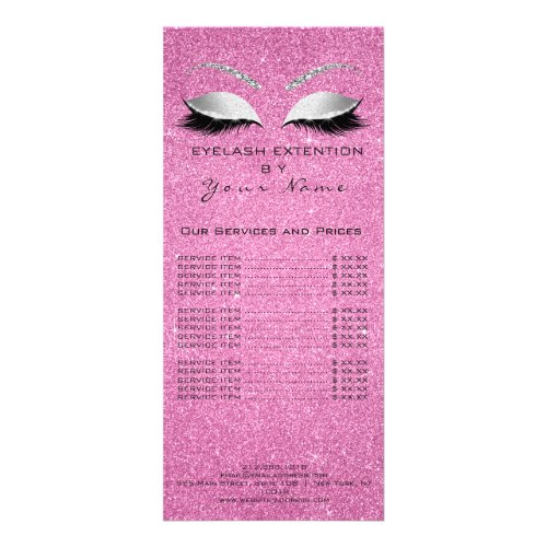 Price List Lashes Extension Makeup Pink Silver Rack Card