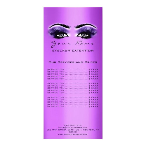 Price List Lashes Extension Makeup  Purple Violet Rack Card