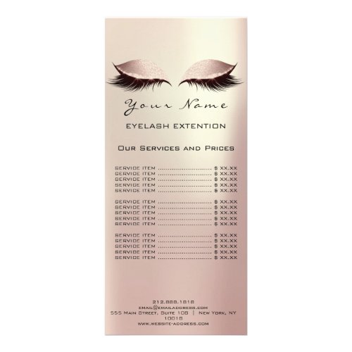 Price List Lashes Extension Makeup Rose Gold Blush Rack Card