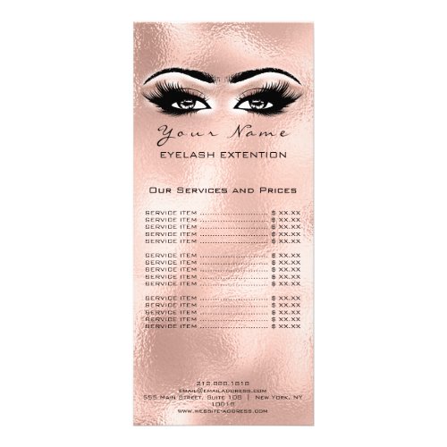 Price List Lashes Extension Makeup Rose Gold Blush Rack Card