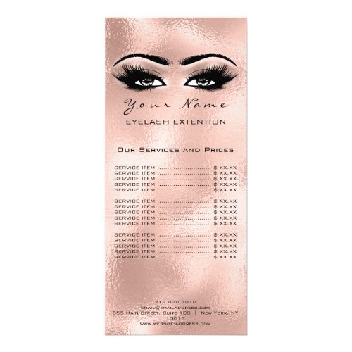 Price List Lashes Extension Makeup Rose Gold Glass Rack Card