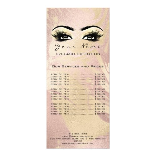 Price List Lashes Extension Makeup Rose Gold Marbl Rack Card