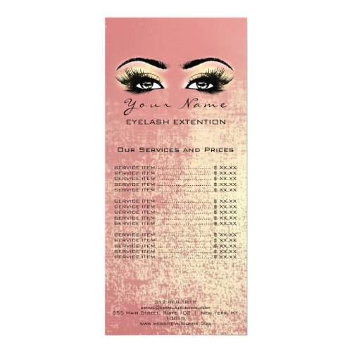 Price List Lashes Extension Makeup Rose Gold Peach Rack Card