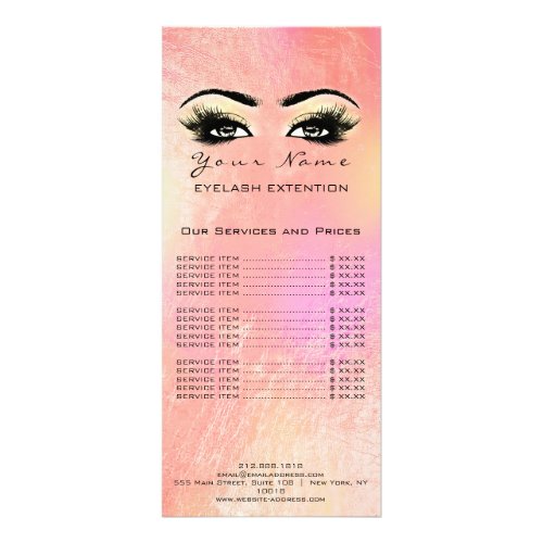 Price List Lashes Extension Makeup Rose Gold Peach Rack Card