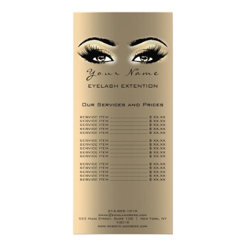 Price List Lashes Extension Makeup Sepia Gold Rack Card