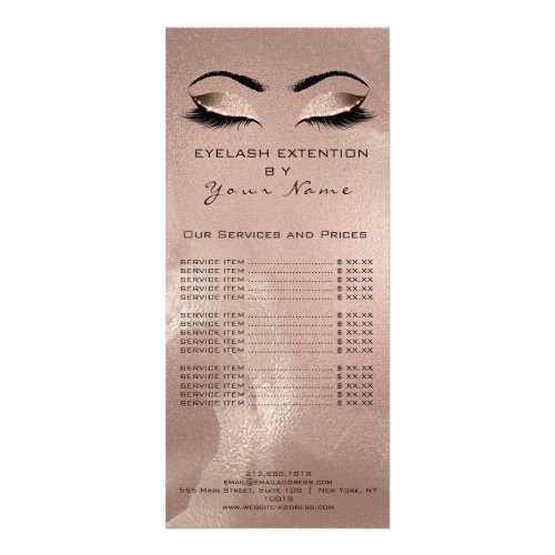 Price List Lashes Extension Makeup Skin Rose Gold Rack Card