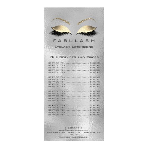 Price List Lashes Gold Makeup Beauty Salon Gray Rack Card