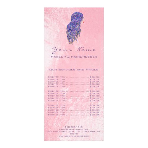 Price List Lashes Hairdresser Makeup Mermaid Pink Rack Card