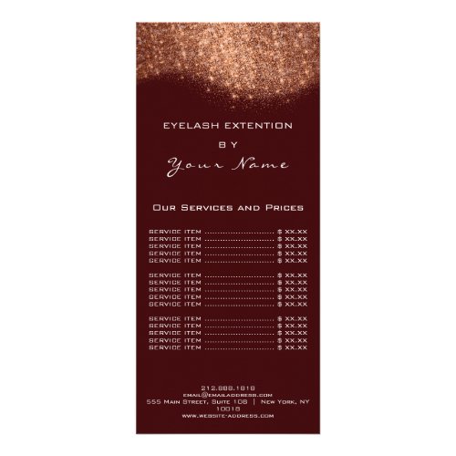 Price List Lashes Makeup Hairdresser Copper Maroon Rack Card
