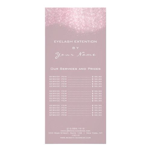 Price List Lashes Makeup Hairdresser Pink Glitter Rack Card