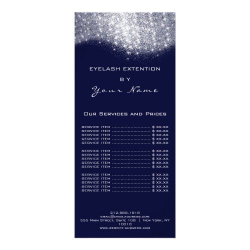 Price List Lashes Makeup Hairdresser Silver Blue Rack Card