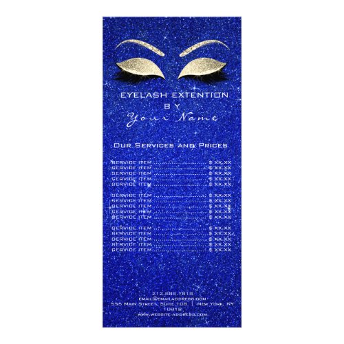 Price List Lashes Makeup SPA Beauty Blue Gold Rack Card