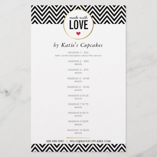 PRICE LIST made with love modern black chevron Flyer