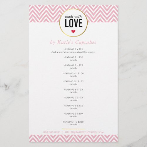 PRICE LIST made with love modern pink chevron Flyer