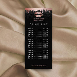Price List | Makeup Artist Rose Gold Glitter Lips Rack Card