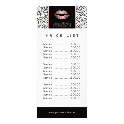Price List  Makeup Artist Rose Gold Lips Leopard Rack Card