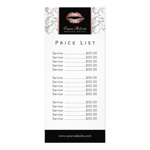 Price List  Makeup Artist Rose Gold Lips Marble Rack Card