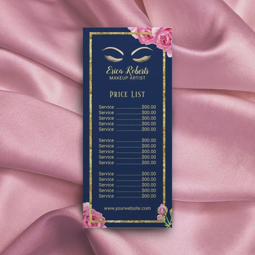 Price List  Makeup Artist Vintage Floral Navy Rack Card