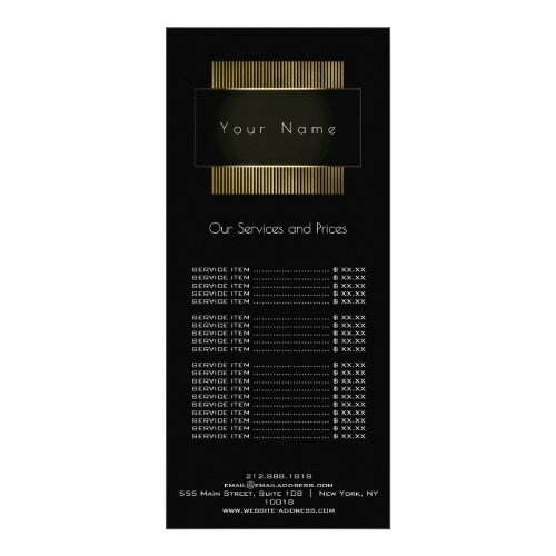 Price List Minimal Gold Black White Elegant Rack Card