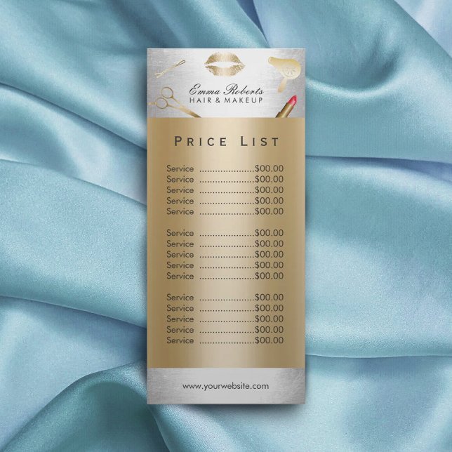 Price List | Modern Gold & Silver Beauty Salon Rack Card (Creator Uploaded)