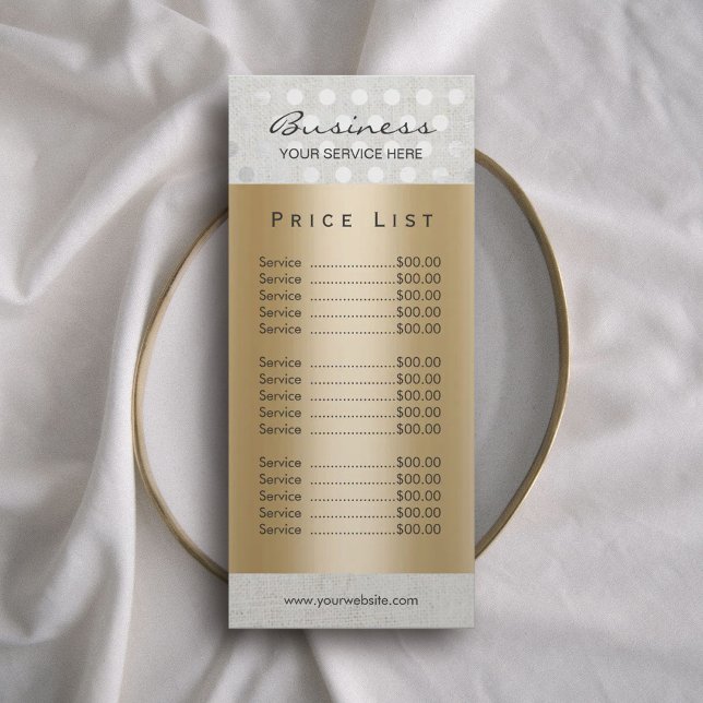 Price List | Modern Silver Dots Gold Salon Spa Rack Card (Creator Uploaded)