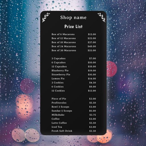 Price List on Black Window Cling