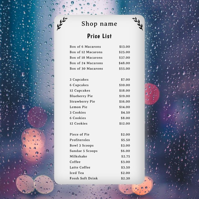 Price List on White Window Cling (Price List on White Window Cling)