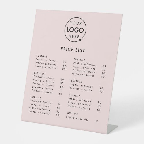 Price List  Pink Business Logo Minimalist Pedestal Sign