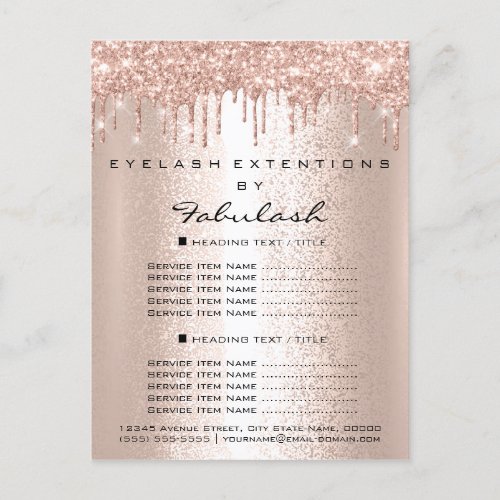 Price List Rose Gold Drips Eyelashes Makeup Hair Postcard