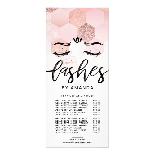 Price List Rose Gold Lashes Rack Card